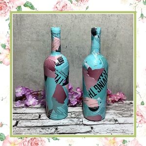 🌺 2PC DECOR BOTTLE DESIGN HOME DECORATION TEAL HOME COLLAGE ART DISPLAY SET